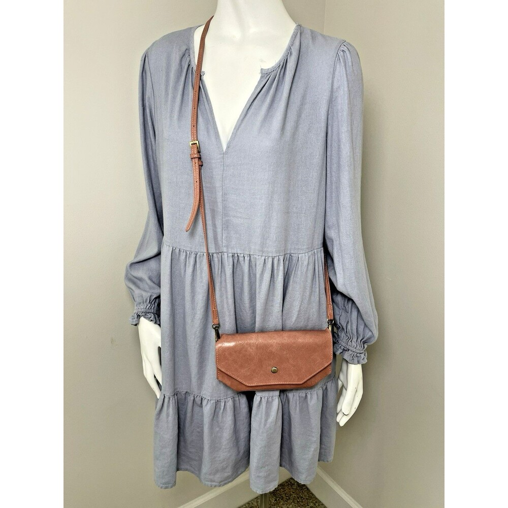 By Anthropologie Small Crossbody Bag Pink Leather Clutch Detachable Strap‎